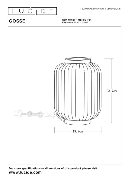 Lucide GOSSE - Tafellamp - Ø 19,7 cm - 1xE14 - Wit - technisch